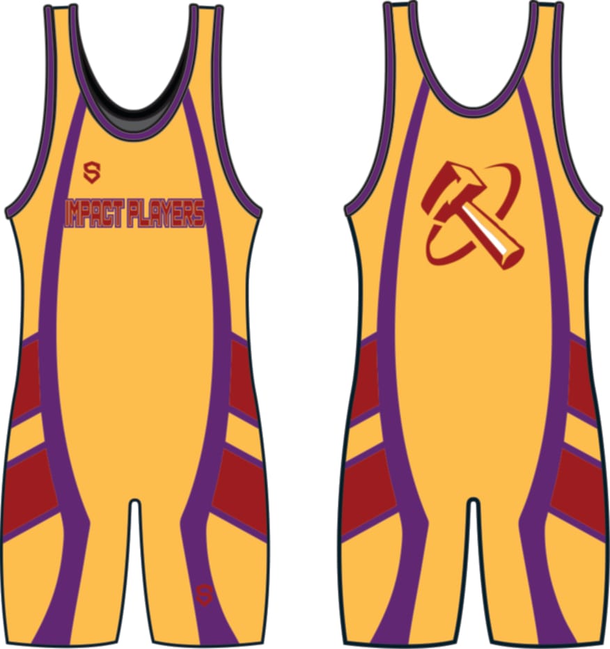 "Close-up of a female wrestling singlet showing poor stitching and thin, stretched-out fabric indicating low quality."